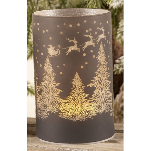 LED fyrfadsstage Hurricane m/rensdyr og juletrer Stor str. H14 cm 9 cm